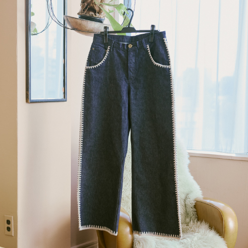 [超特急]Careless Monster×amok HAND KNITTING DENIM PANTS（INDIGO）