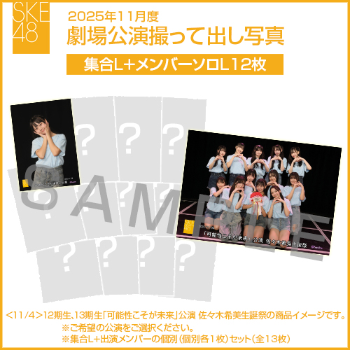 2025年11月度 劇場公演撮って出し写真 【12名公演】ソロ写真セット（集合L＋メンバーソロL12枚）