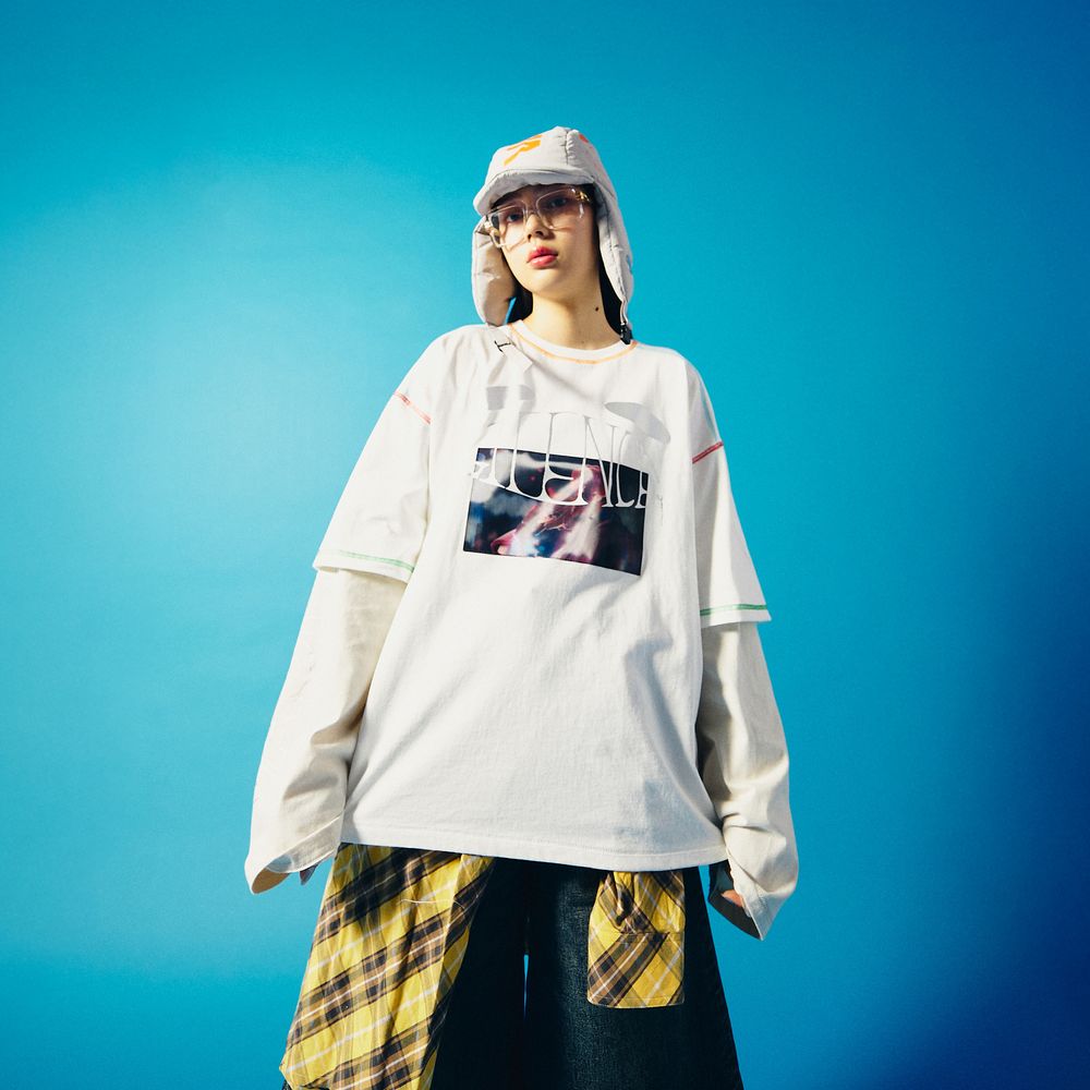 Logo Layered T-shirt "SILENCE"［White］