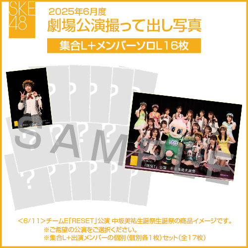 2025年6月度 劇場公演撮って出し写真 【16名公演】ソロ写真セット（集合L＋メンバーソロL16枚）