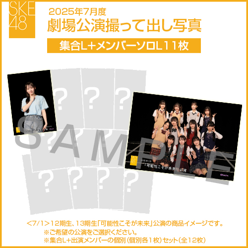 2025年7月度 劇場公演撮って出し写真 【11名公演】ソロ写真セット（集合L＋メンバーソロL11枚）