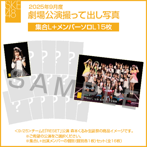 2025年9月度 劇場公演撮って出し写真 【15名公演】ソロ写真セット（集合L＋メンバーソロL15枚）