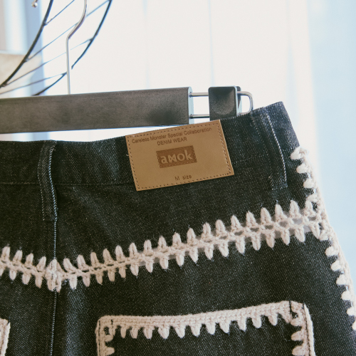 [超特急]Careless Monster×amok HAND KNITTING DENIM PANTS（BLACK）