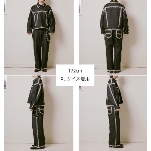 [超特急]Careless Monster×amok HAND KNITTING DENIM PANTS（BLACK）