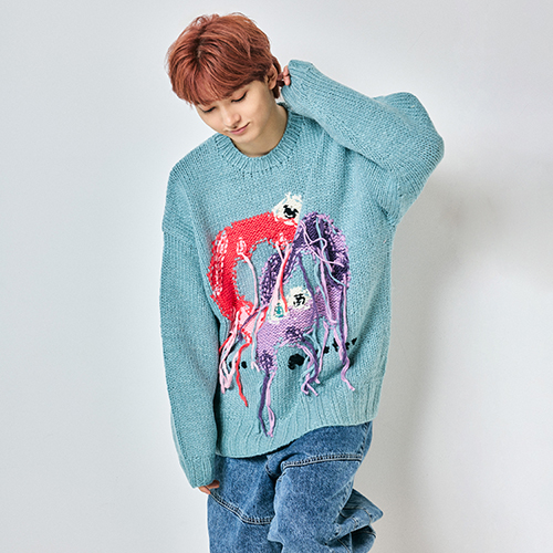 Careless Monster×amok knit (Blue)