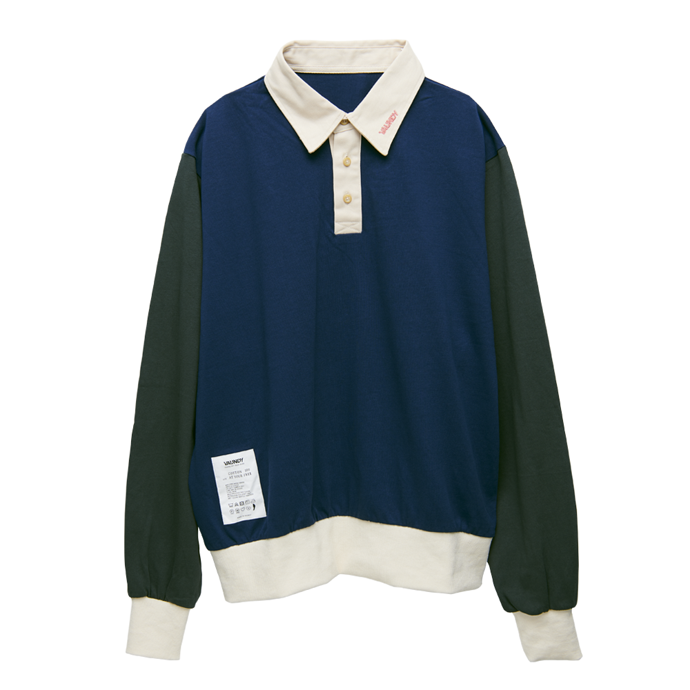 【Limited】Long Sleeve Polo Shirts [Navy x Charcoal]