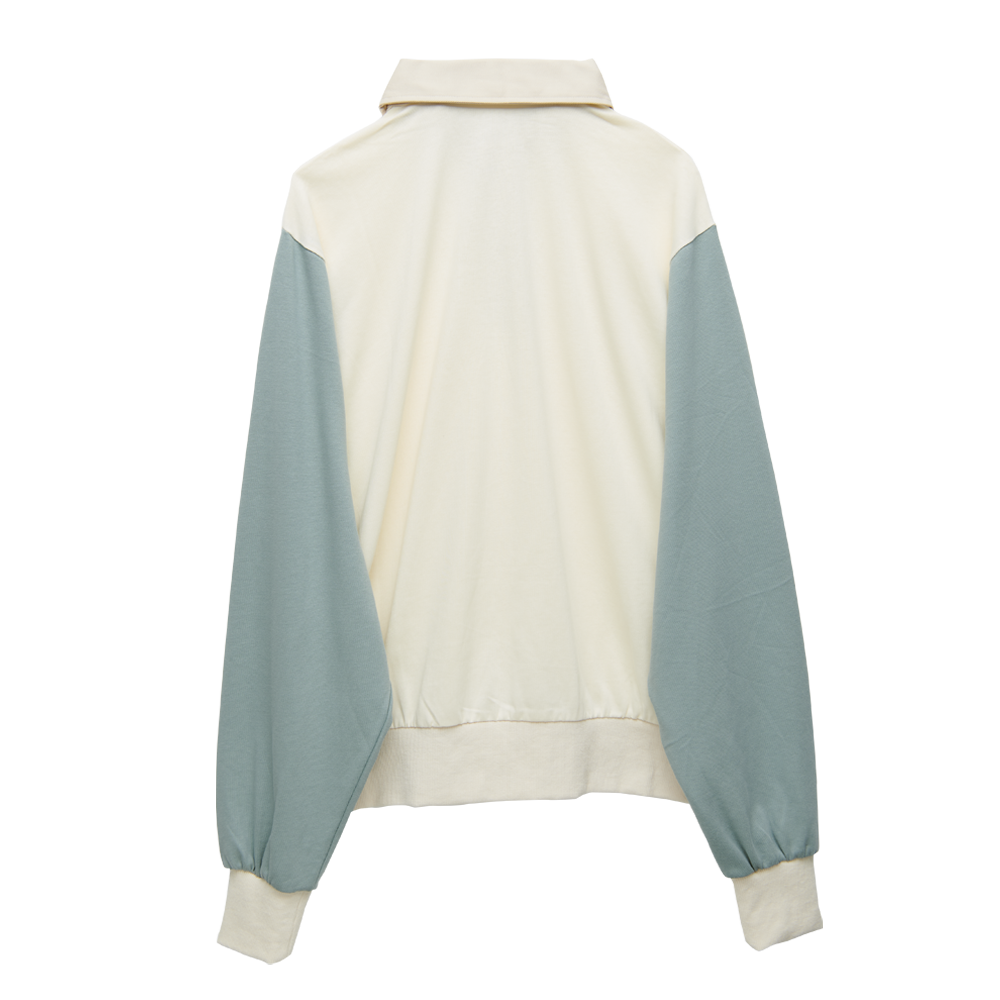 【Limited】Long Sleeve Polo Shirts [Natural x Blue Gray]