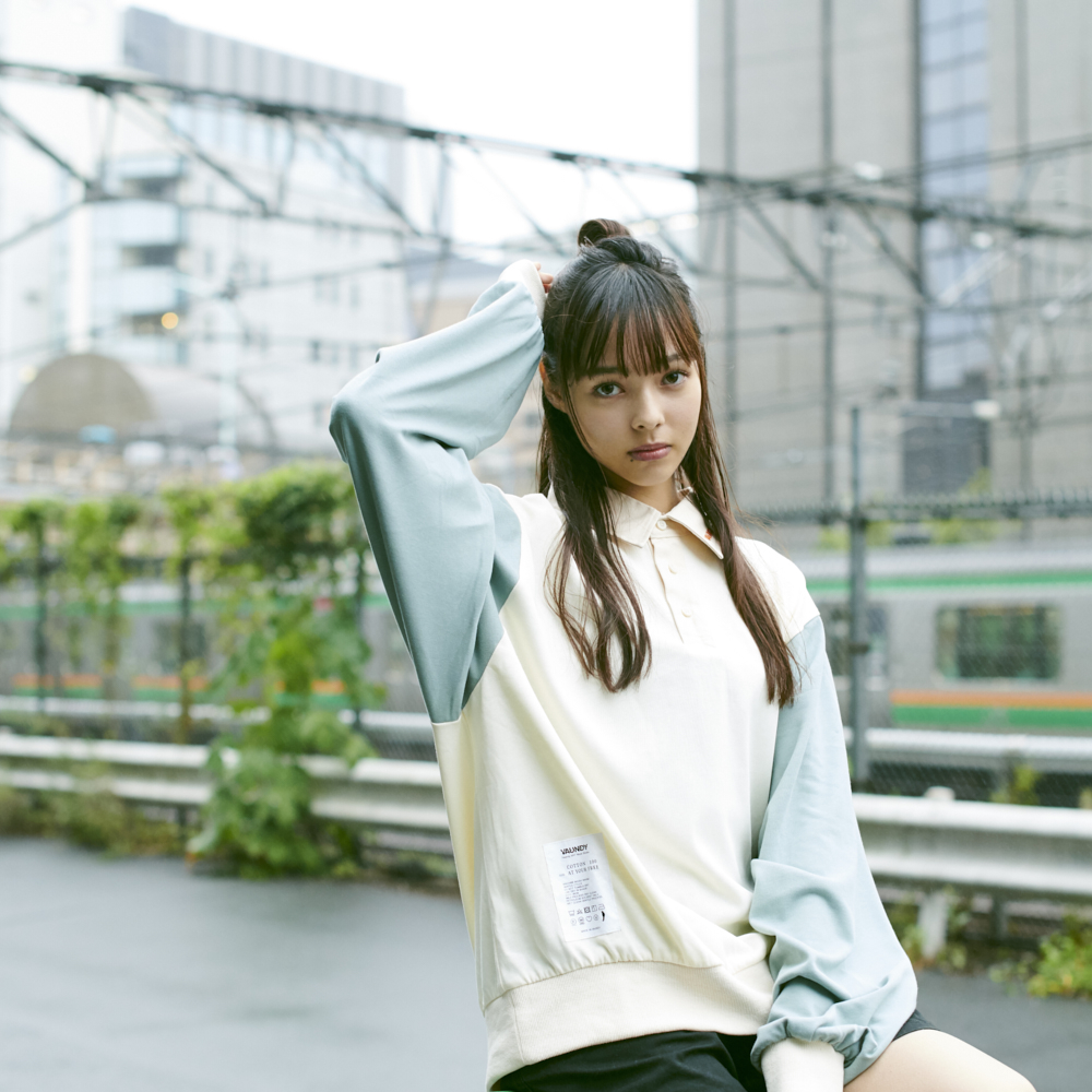 【Limited】Long Sleeve Polo Shirts [Natural x Blue Gray]