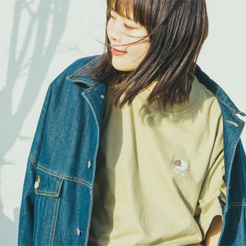 ミニわんこ刺繍Tシャツ/サンドカーキ