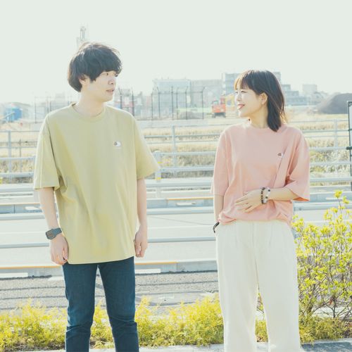 ミニわんこ刺繍Tシャツ/サーモンピンク