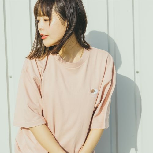 ミニわんこ刺繍Tシャツ/サーモンピンク