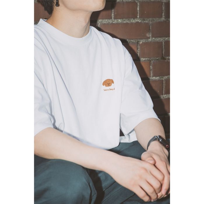 ミニわんこ刺繍Tシャツ/ホワイト