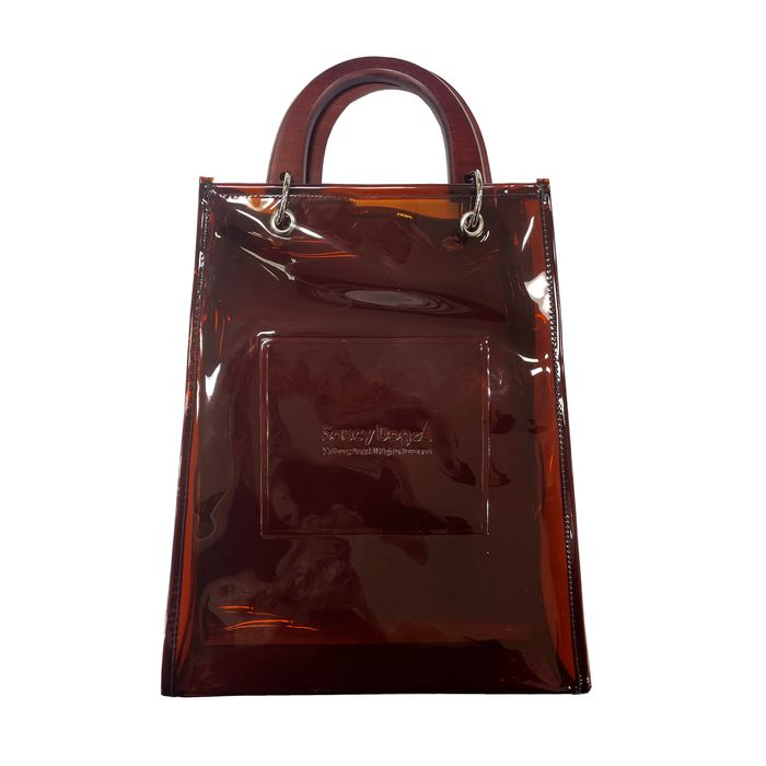 ウッドハンドルトートバッグ/クリアブラウン