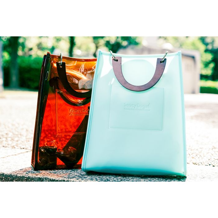 ウッドハンドルトートバッグ/クリアブラウン