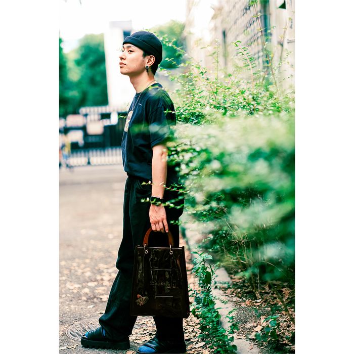 ウッドハンドルトートバッグ/クリアブラウン