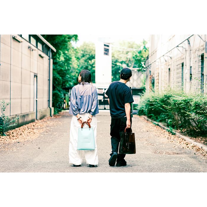 ウッドハンドルトートバッグ/クリアブラウン