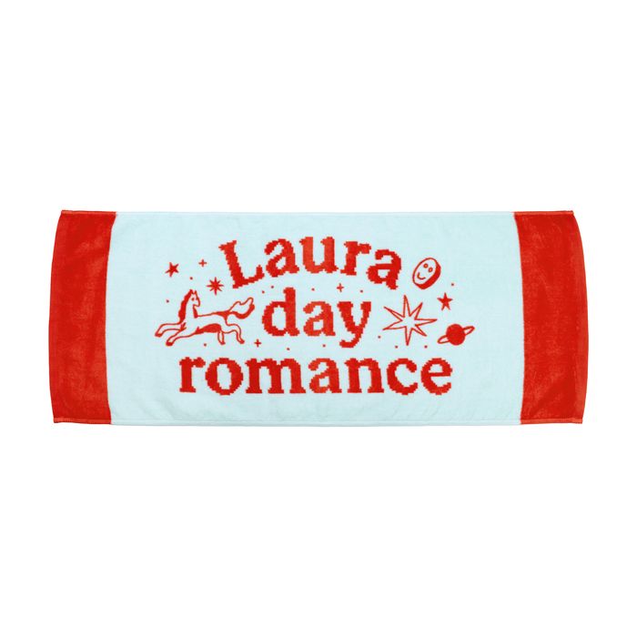 【Laura day romance】ロゴ フェイスタオル ＜レッド×ライトブルー＞