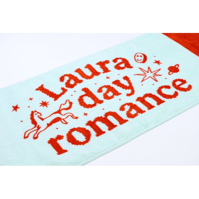 【Laura day romance】ロゴ フェイスタオル ＜レッド×ライトブルー＞