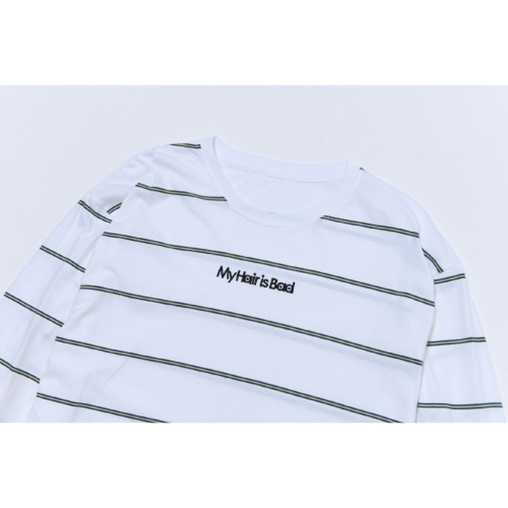 ロゴ刺繍ボーダーロングTシャツ/ホワイト