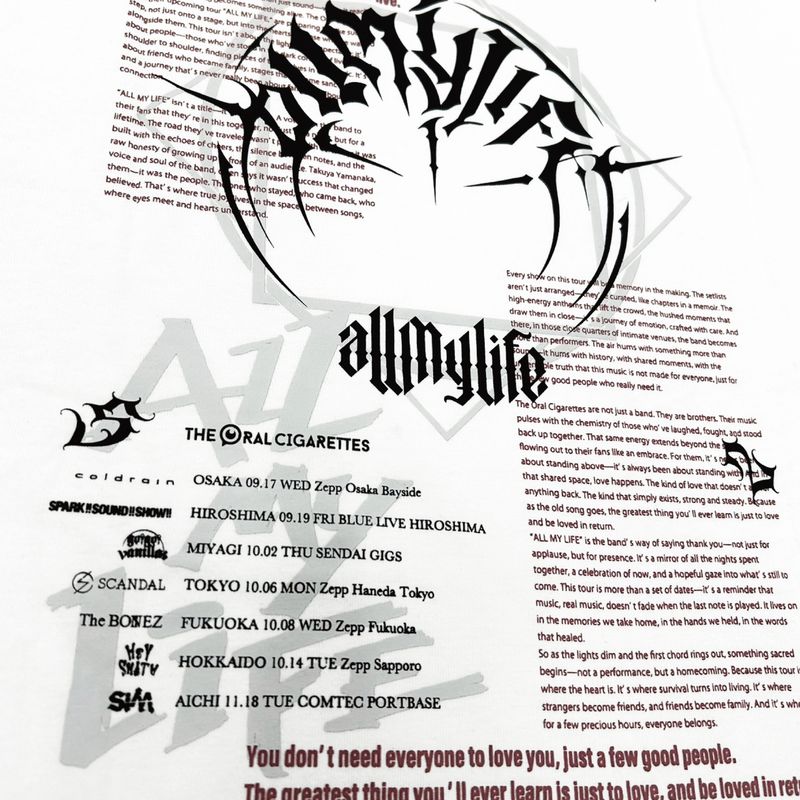 ALL MY LIFE ツアーTシャツ/ホワイト