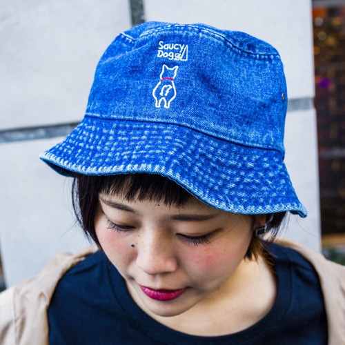 わんこ刺繍バケットハット/デニム
