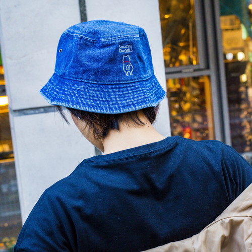 わんこ刺繍バケットハット/デニム