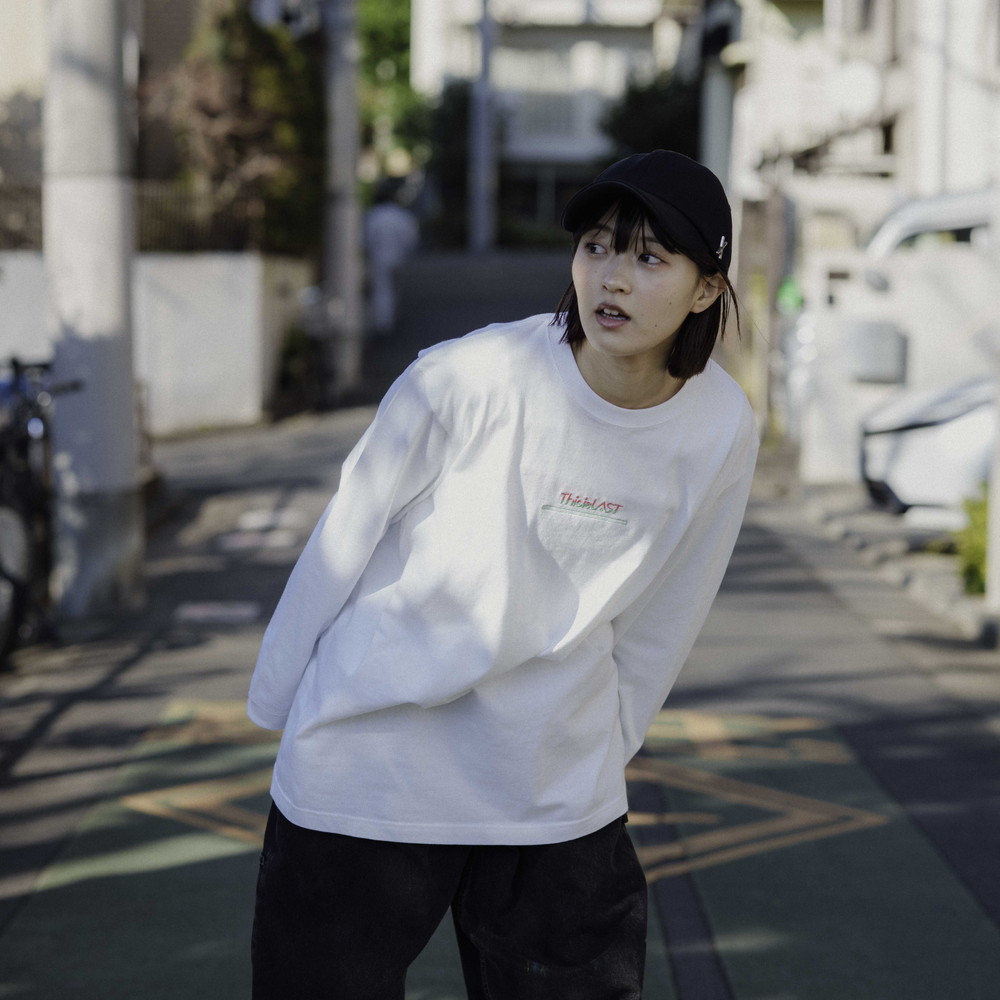 バイカラー刺繍ロゴ ロンT [ホワイト]