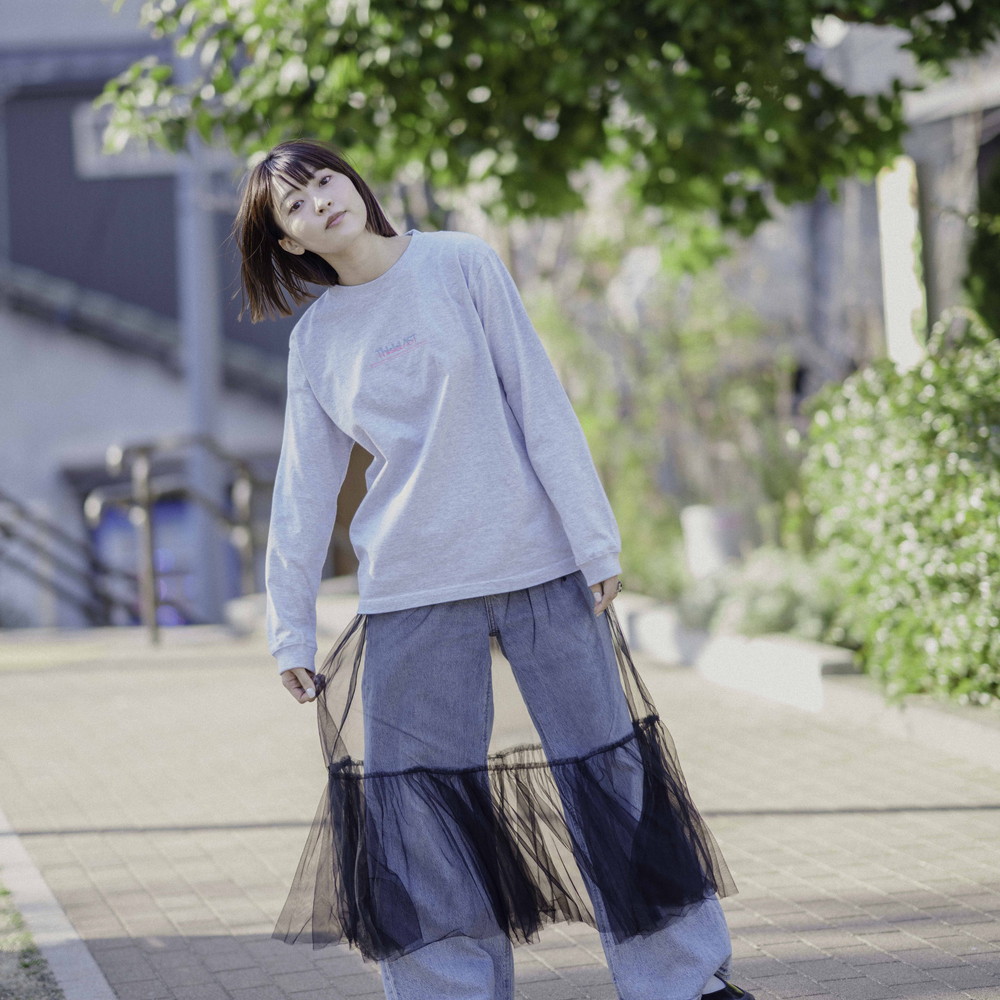 バイカラー刺繍ロゴ ロンT [アッシュグレー]