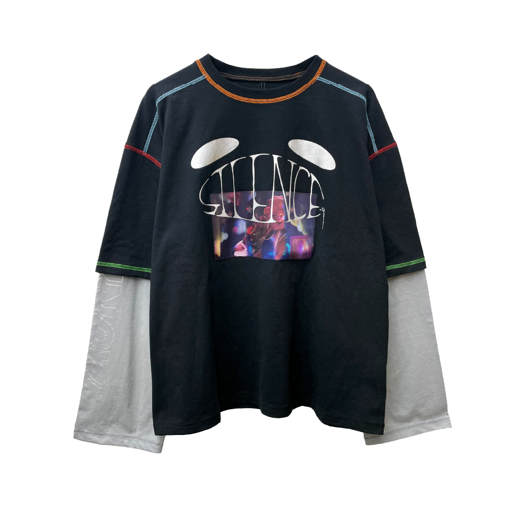 Logo Layered T-shirt "SILENCE"［Black］