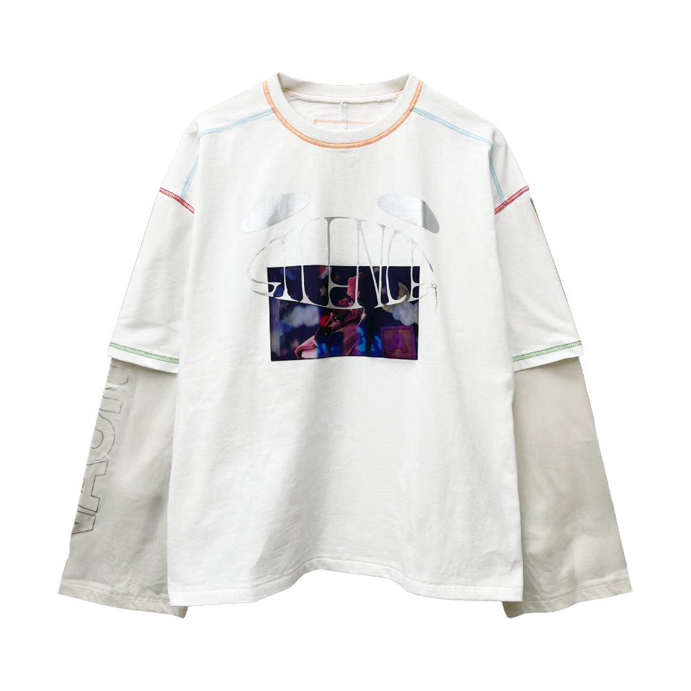 Logo Layered T-shirt "SILENCE"［White］