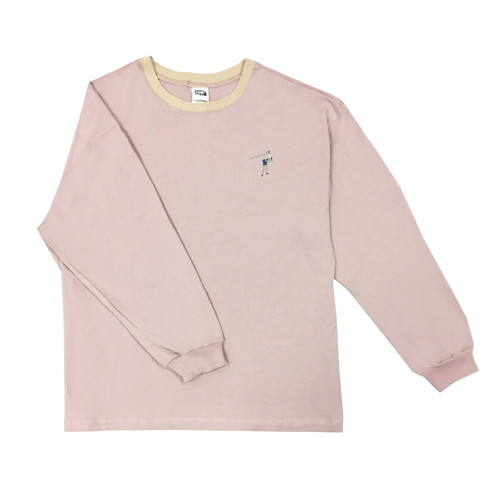 ポイント刺繍リンガーロンT/ピンクベージュ