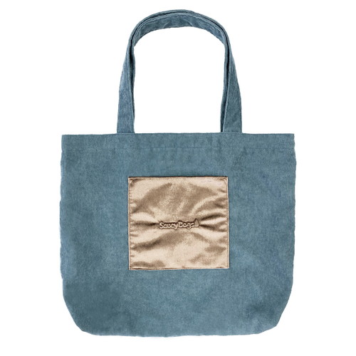 コーデュロイ×サテン トートバッグ/ヴィンテージブルー