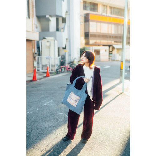 コーデュロイ×サテン トートバッグ/ヴィンテージブルー