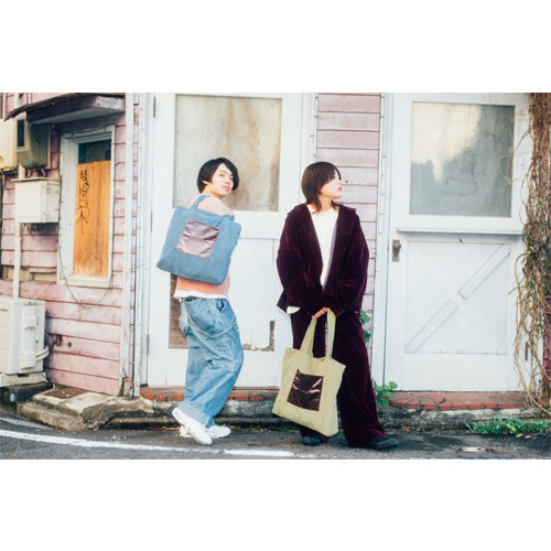 コーデュロイ×サテン トートバッグ/ヴィンテージブルー