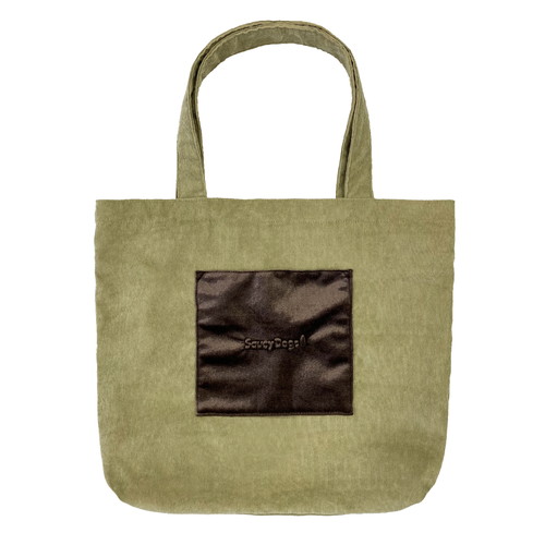 コーデュロイ×サテン トートバッグ/カーキベージュ