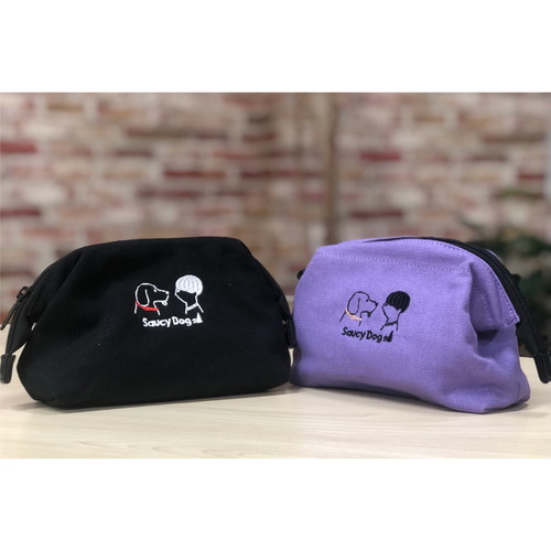 わんこ刺繍ポーチ/ブラック