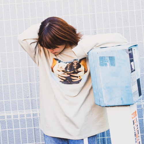 【4】古着風フォトロンT/カーキベージュ