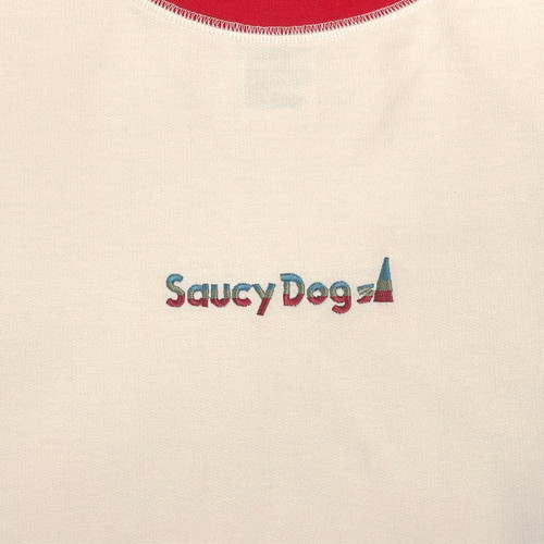 スリートーン刺繍リンガーロンT/キナリ×レッド