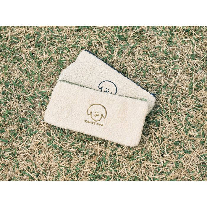 ふわふわペンケースポーチ/アイボリー×ネイビー