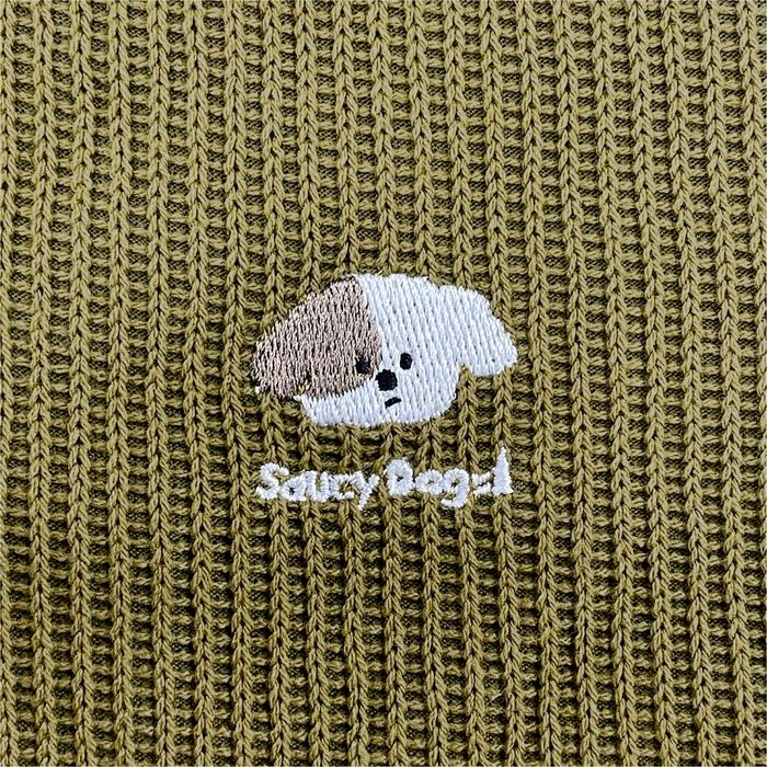 ミニわんこ刺繍カーディガン/カーキ