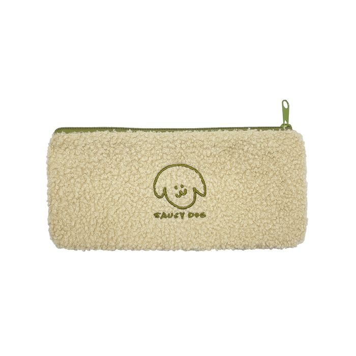 ふわふわペンケースポーチ/アイボリー×カーキ