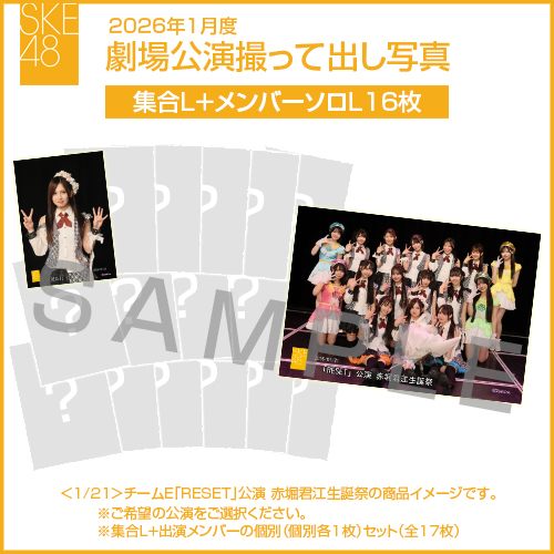 2026年1月度 劇場公演撮って出し写真 【16名公演】ソロ写真セット(集合L＋メンバーソロL16枚)