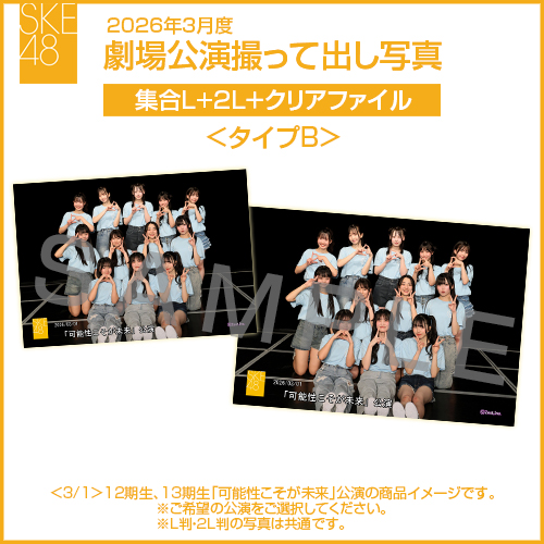 2026年3月度 劇場公演撮って出し写真 ＜タイプB＞クリアファイルセット（集合L＋2L＋クリアファイル）