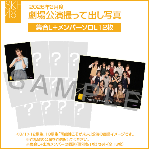 2026年3月度 劇場公演撮って出し写真 【12名公演】ソロ写真セット（集合L＋メンバーソロL12枚）