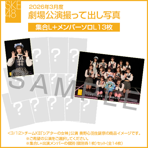 2026年3月度 劇場公演撮って出し写真 【13名公演】ソロ写真セット（集合L＋メンバーソロL13枚）