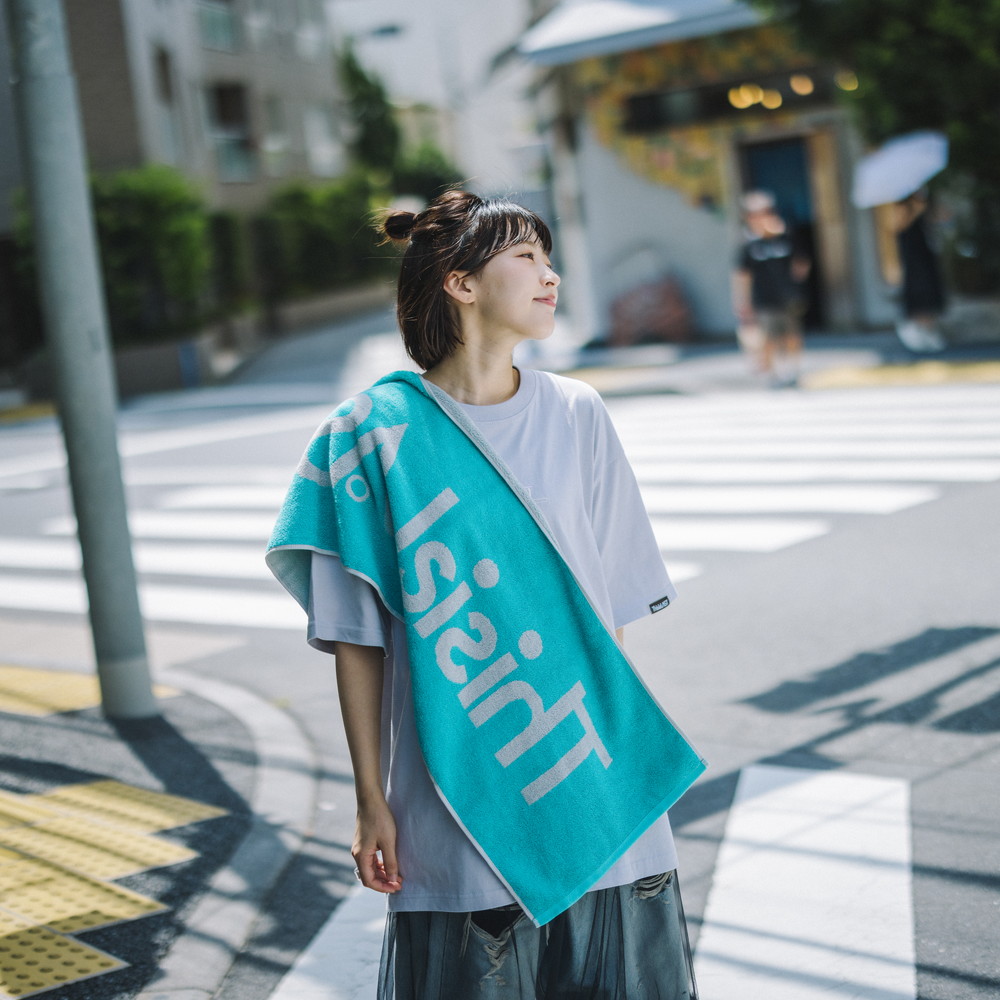 ロゴジャガードタオル [ライトグレー×アクアグリーン]