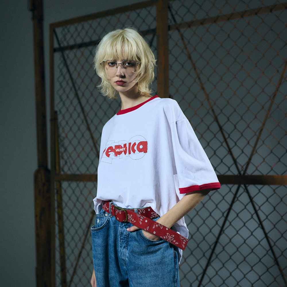 Logo Ringer T-shirt “replica ZERO” [Red x White]