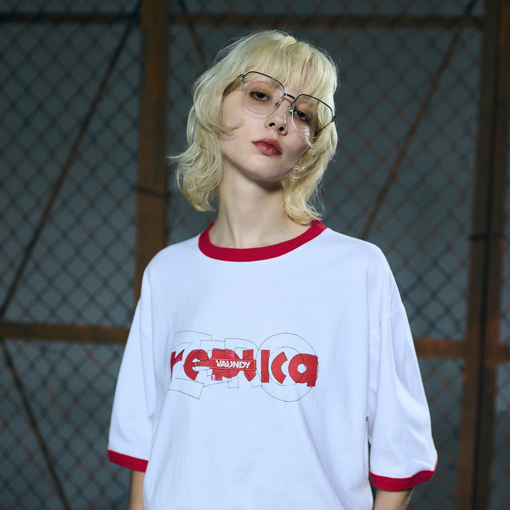 Logo Ringer T-shirt “replica ZERO” [Red x White]