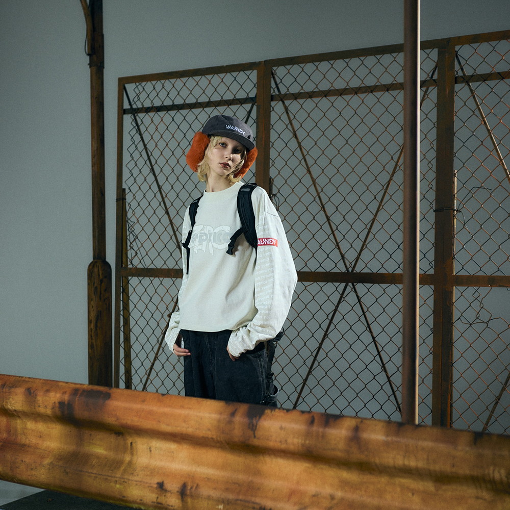 Long Sleeve Patterned T-shirt “replica ZERO”[Light Gray]