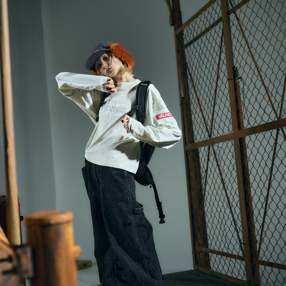 Long Sleeve Patterned T-shirt “replica ZERO”[Light Gray]